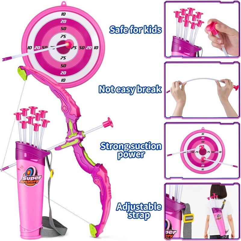 OWNONE Pink Bow and Arrow Set for Girls, LED Light Up Archery Set with 10 Suction Cup Arrows, Target, Fairy Wings & Princess Crown, Birthday Gift Outdoor Toys for Kids Girls Ages 3-12 - Image 5